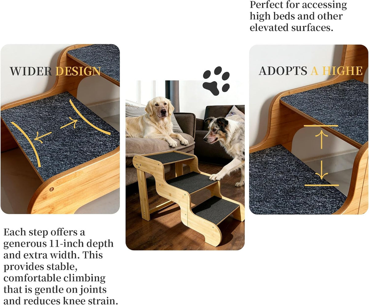 Dog Stairs for Small Dogs - Extra Wide 3-Step Natural / 3.0 / Extra Wide 3-Step 35.5x18x24 inch - image 4