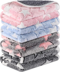 Reginary 4 Pcs Waterproof Guinea Pig Blankets Washable Small Animal Fleece Bedding Absorbent Guinea Pig Cage Liners Reusable Pet Pee Pad Sleep Mat for Hamster Ferret(Cute Star Pattern,28 x 56 Inch)