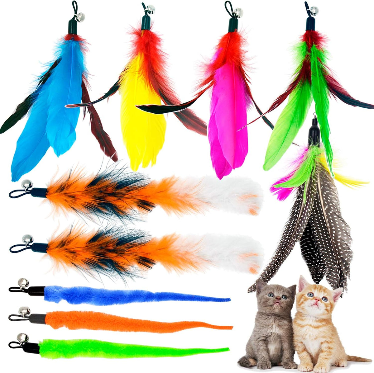 Cat Feather Toys Refills, 10 Pieces Worms Feathers Refills, Cat Wand Replacement Feathers Toy - Style-A