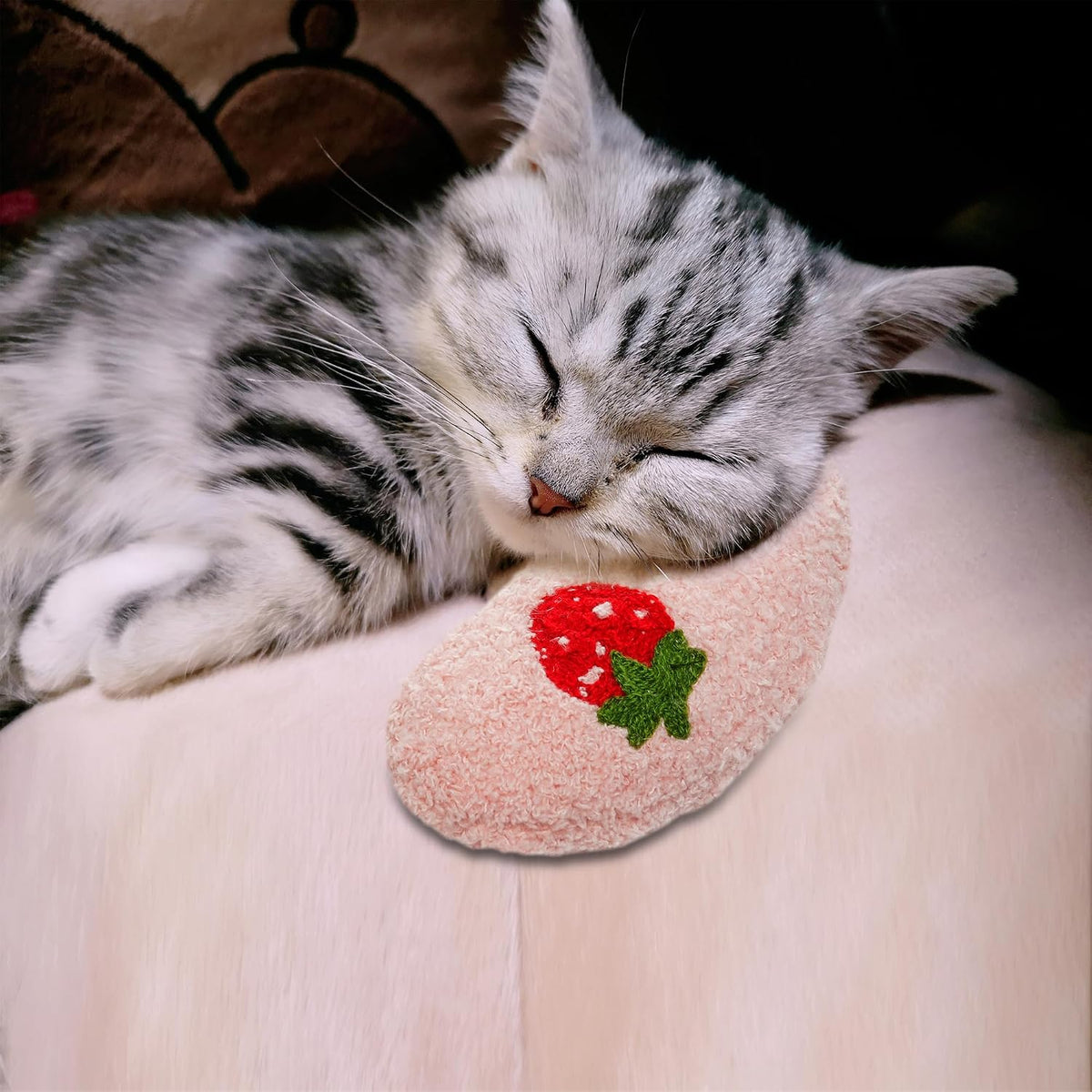 Cat Calming Pillow for Indoor Pet Soft Fluffy Neck Pillow – Essentials for Dogs - Pink / Strawberry - image 3
