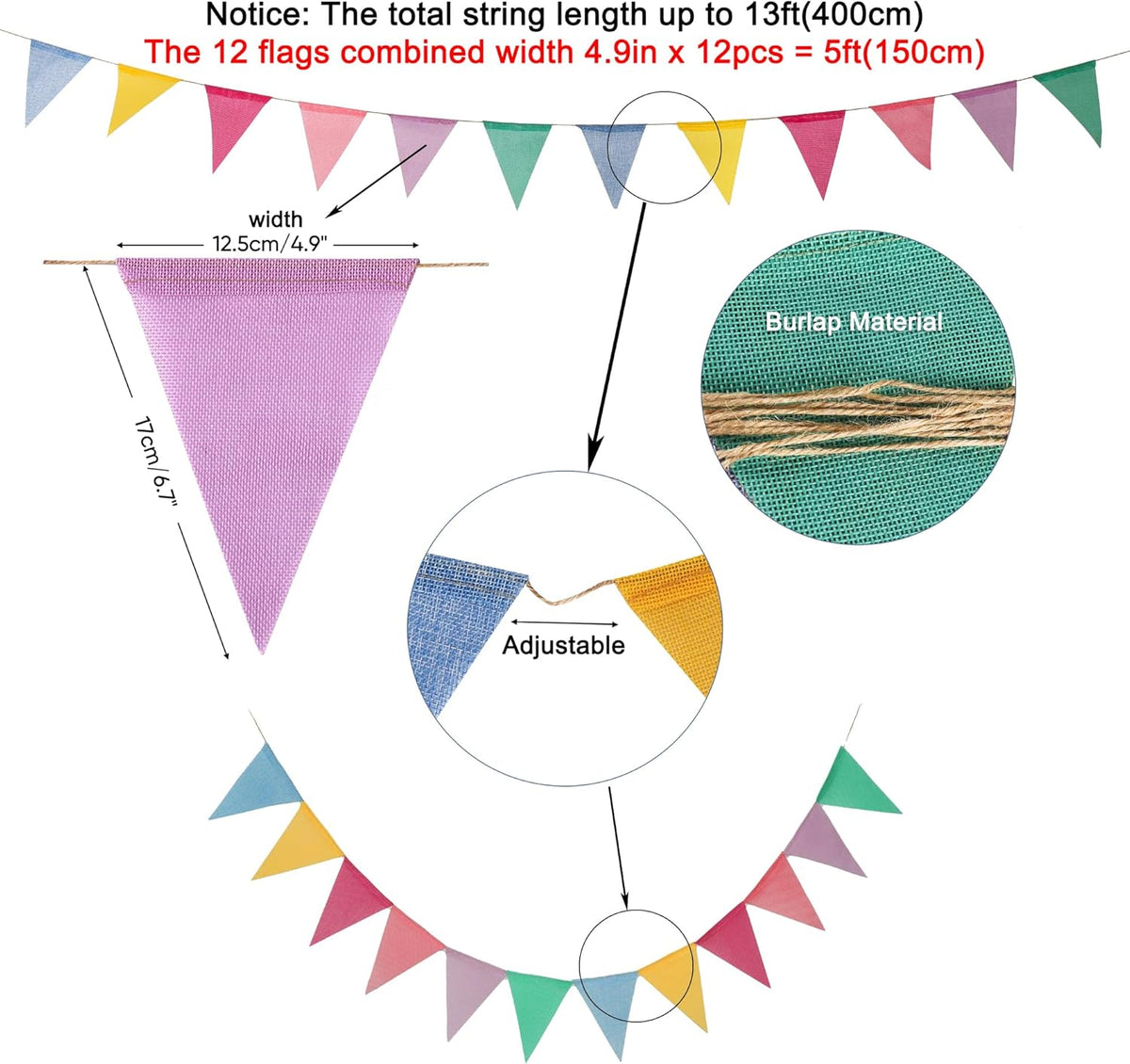 Pennant Banner Flags Pastel for Birthday Classroom Outdoor 4 Strings – Fun for Kids & Family - Mixed (Pastel) - image 4