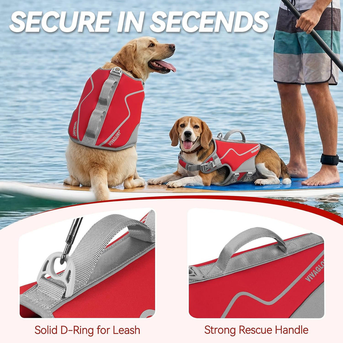 VIVAGLORY Dog Life Vest Neoprene Dog Swim Vest, M - Red / XS: 16-20in (Ribcage Girth) - image 4