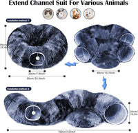 Odoland Cat Tunnels for Indoor Cats with Fluffy Plush Central Cat Couch and 20 Cat Toys, Tunnel Bed for Cats with Hanging Ball, Detachable Soft Mat and Variety Kitty Toy Set, Deep Blue