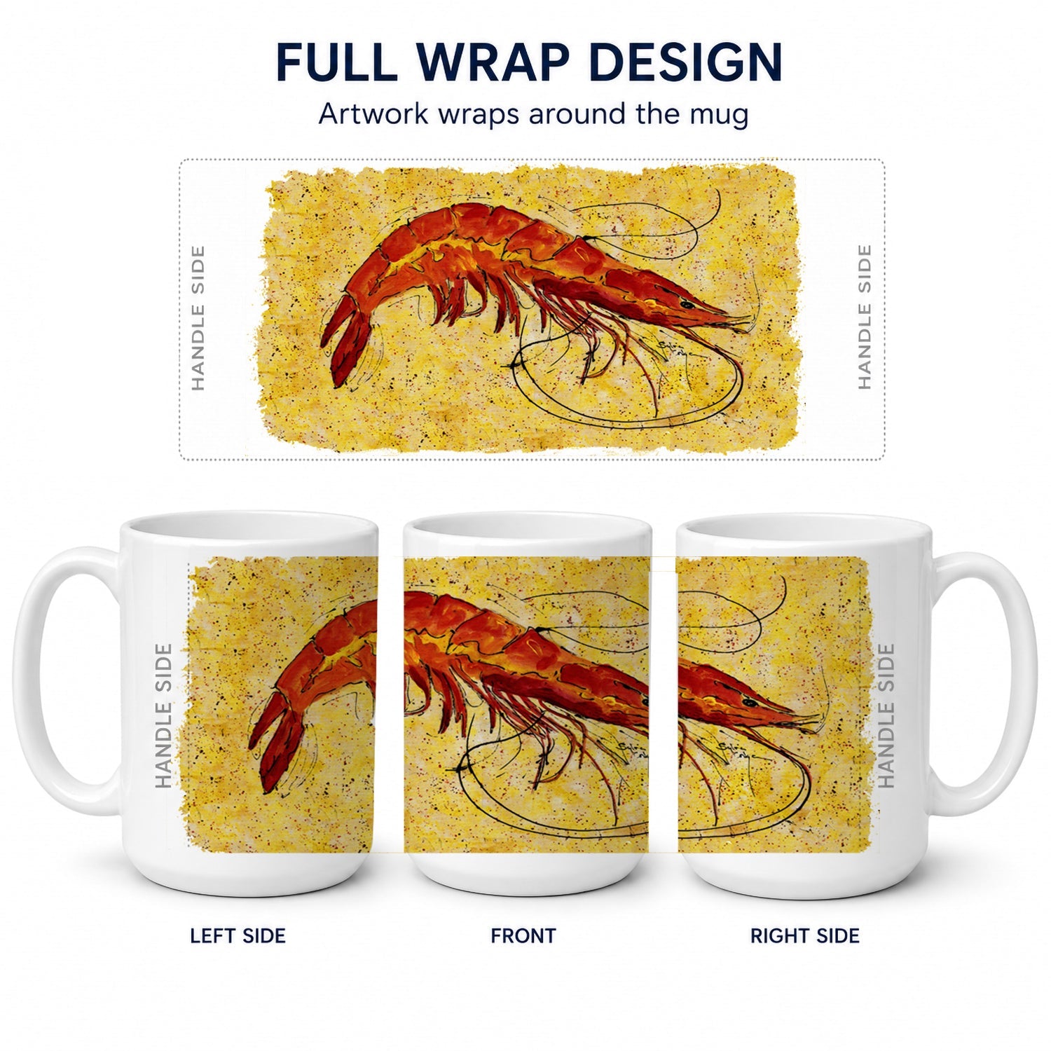 Shrimp Ceramic Coffee Mug 15 oz Decorative Large C Handle Mug Cup for Tea, Cocoa Hot Chocolate