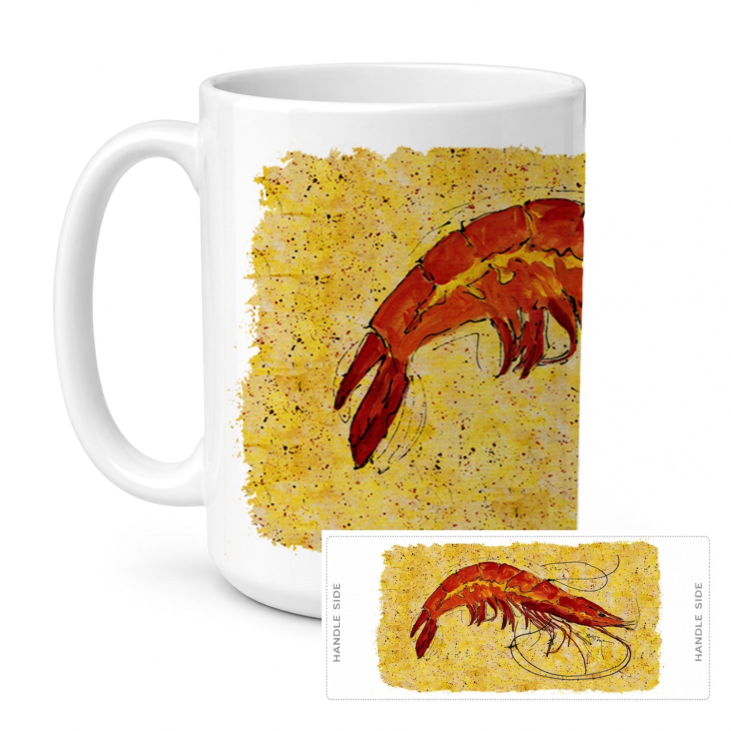 Shrimp Ceramic Coffee Mug 15 oz Decorative Large C Handle Mug Cup for Tea, Cocoa Hot Chocolate