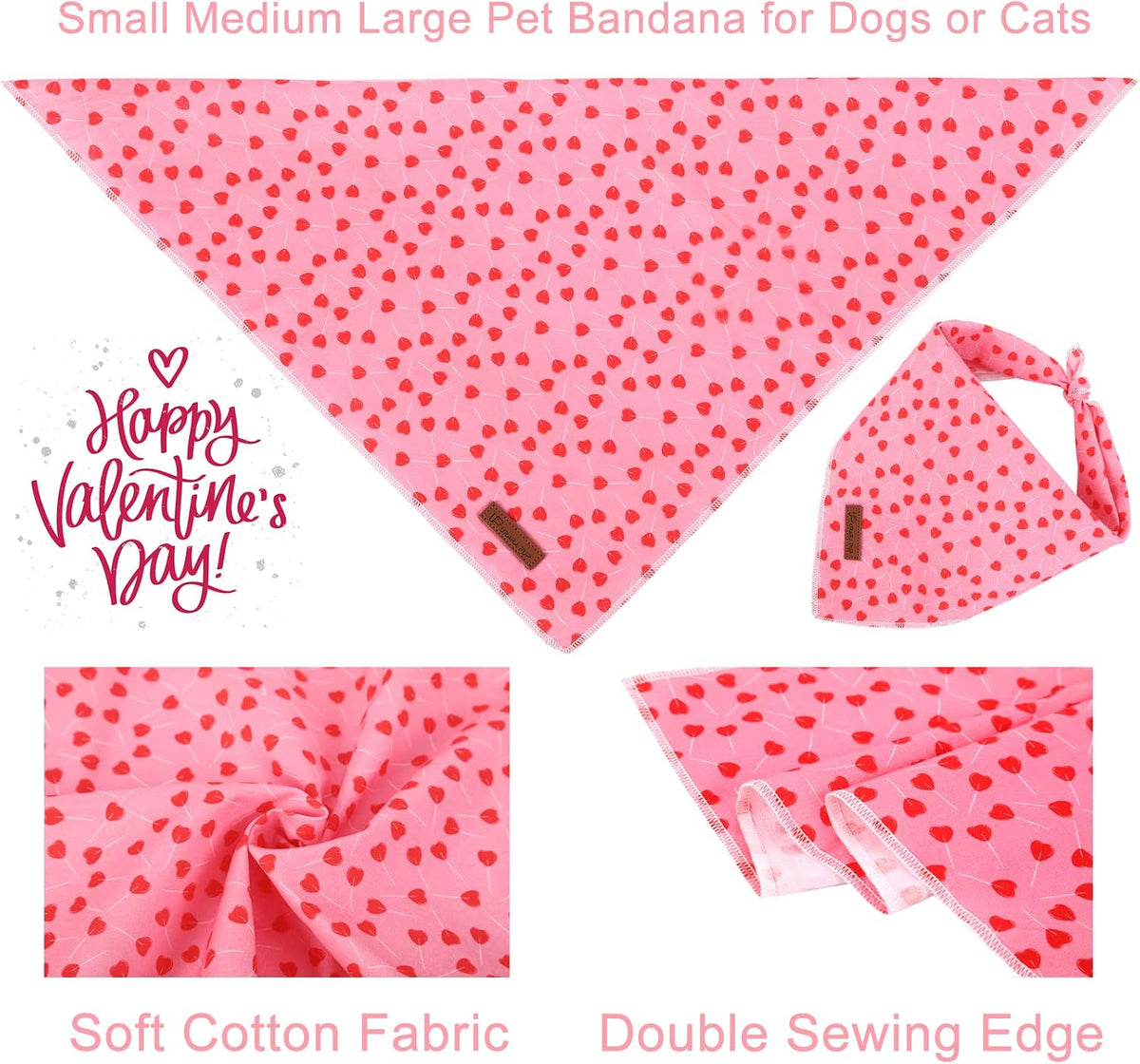Summer Dog Bandana, UP URARA PUP Strawberry Triangle Bid Scarf for Medium Large Dogs, Cotton - LovedStick / L - image 2