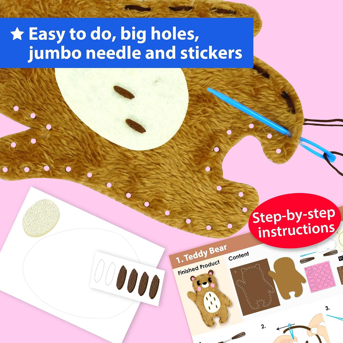 KRAFUN Fairy Tales Sewing Kit for Kids Ages 5-10, 8 Projects - Woodland Animal - image 4