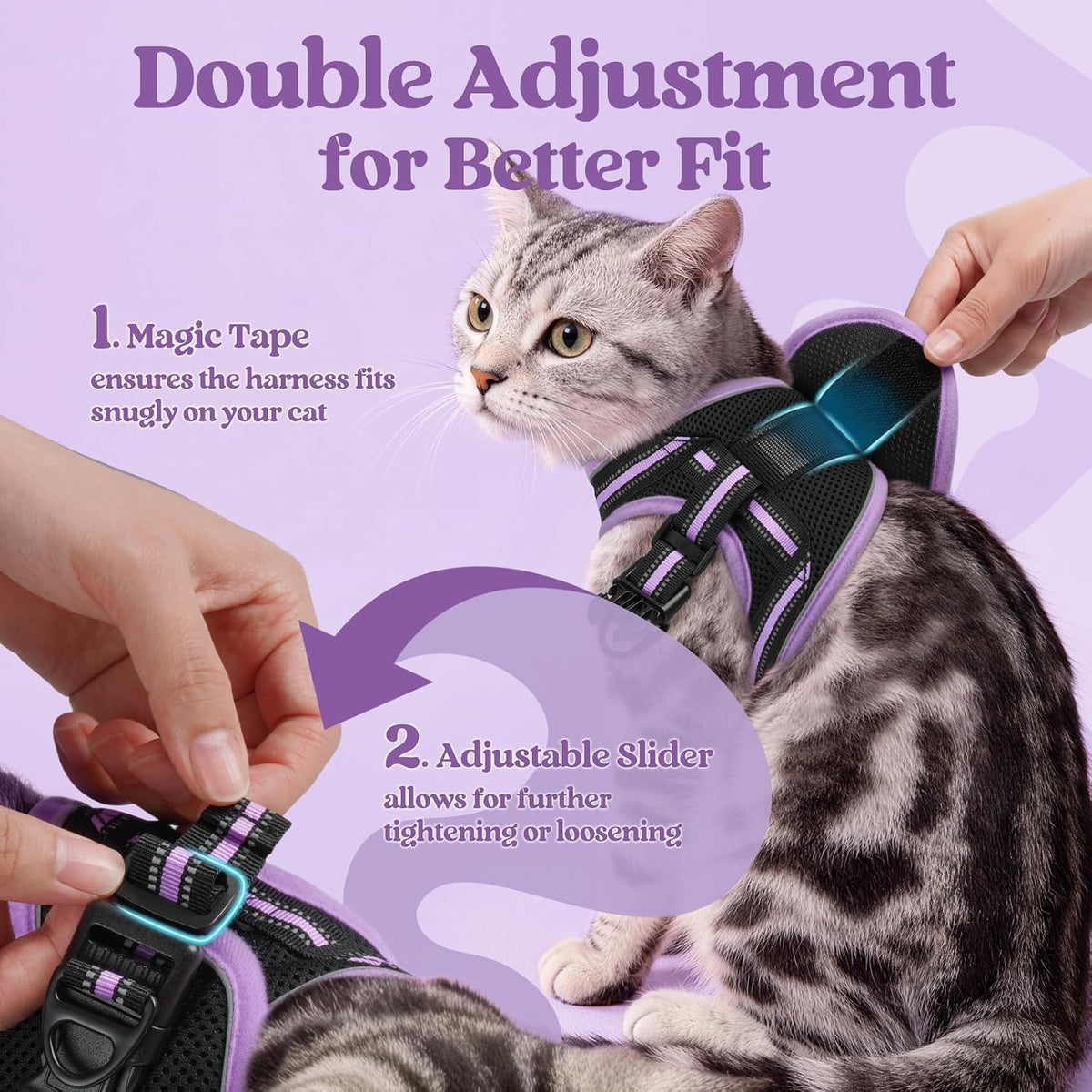 rabbitgoo Cat Harness and Leash Set, Step-in Soft Vest - S / Black-Light Purple - image 2