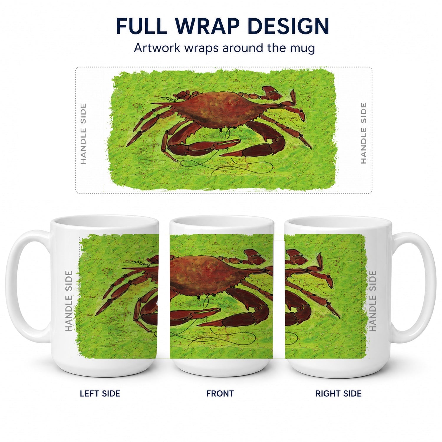 Crab Ceramic Coffee Mug 15 oz Decorative Large C Handle Mug Cup for Tea, Cocoa Hot Chocolate