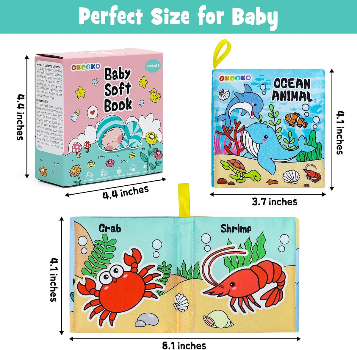 OKOOKO 6 Pack Soft Baby Book, Bath Toy, Soft Cloth Book - image 2