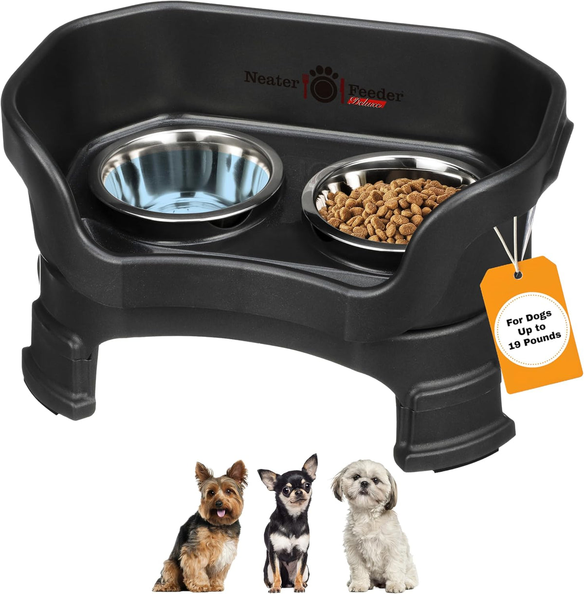 Neater Feeder Deluxe Mess-Proof Elevated Dog Bowls for Large Dogs - Small + Standard Bowl / Midnight Black