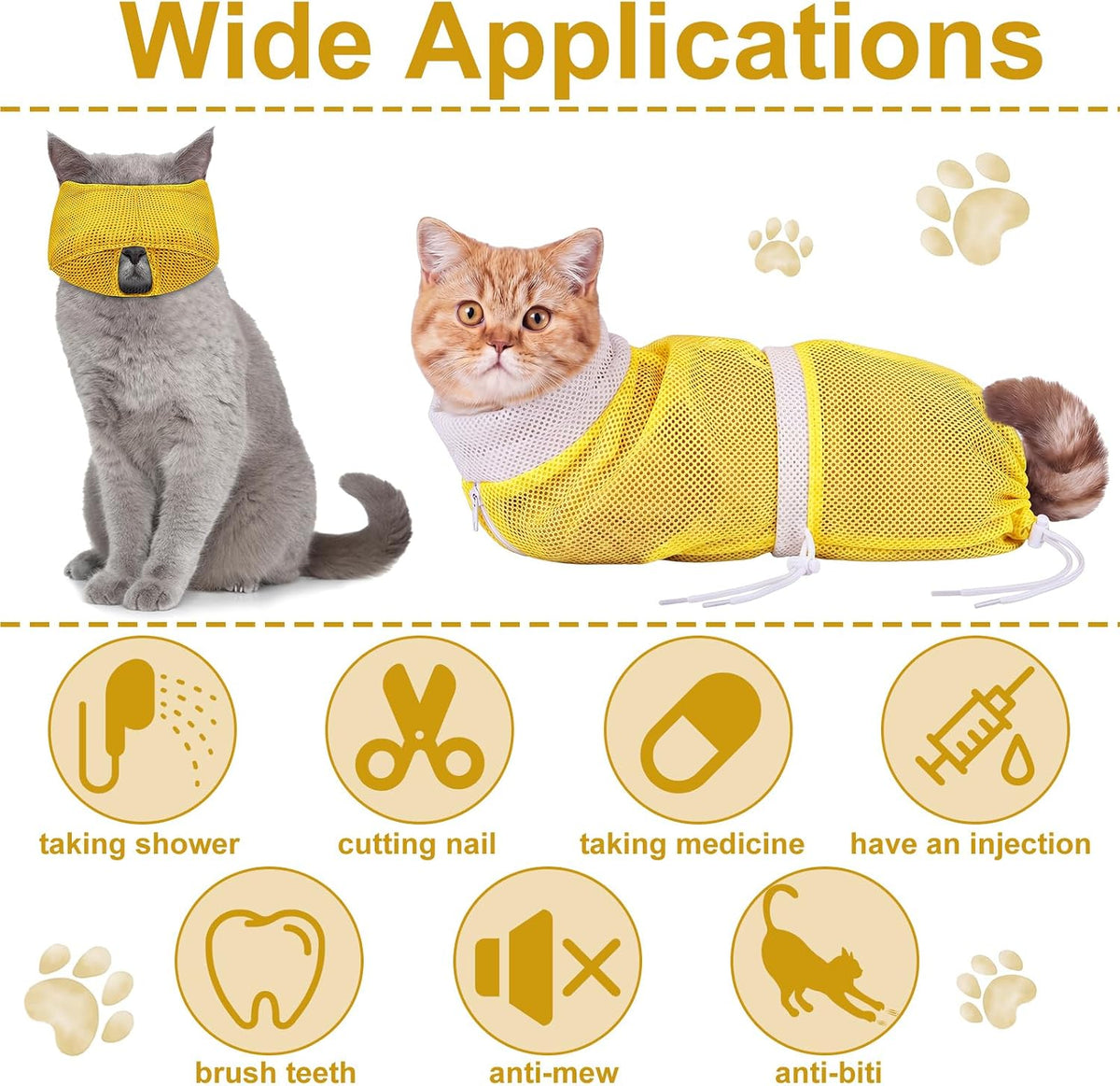 9 Pcs Cat Bathing Bag Set Cat Shower Bag - Yellow - image 3