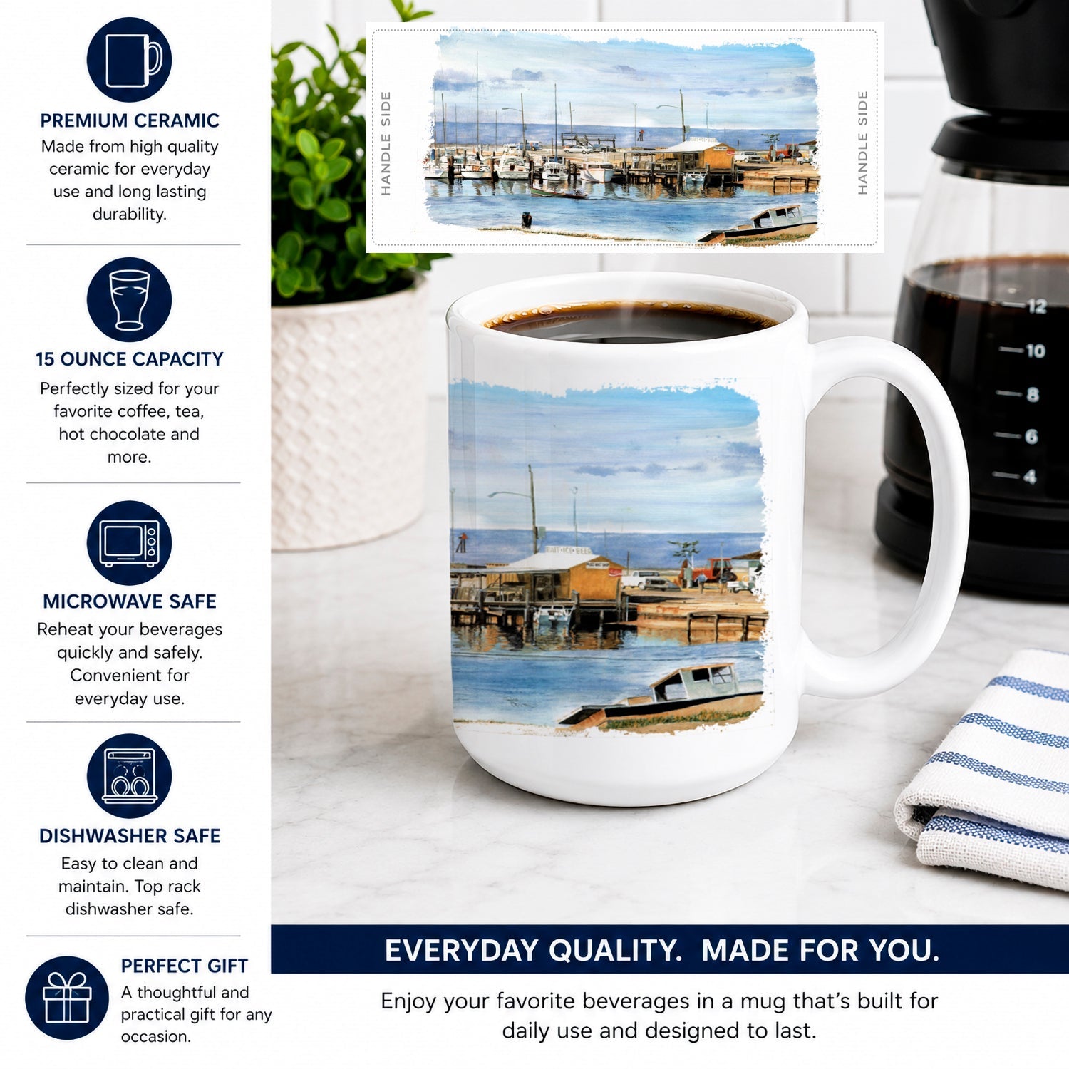 The Pass Bait Shop Ceramic Coffee Mug 15 oz Decorative Large C Handle Mug Cup for Tea, Cocoa Hot Chocolate