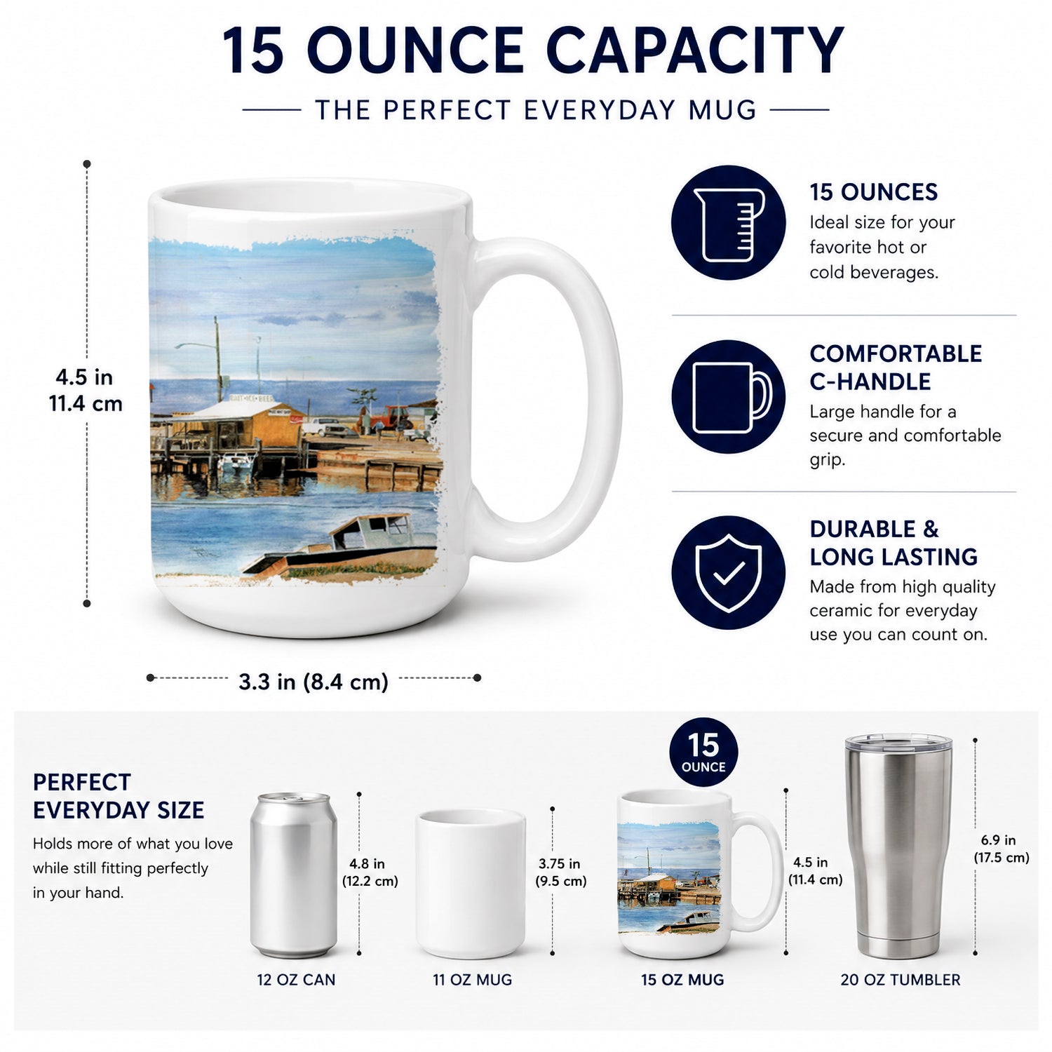 The Pass Bait Shop Ceramic Coffee Mug 15 oz Decorative Large C Handle Mug Cup for Tea, Cocoa Hot Chocolate