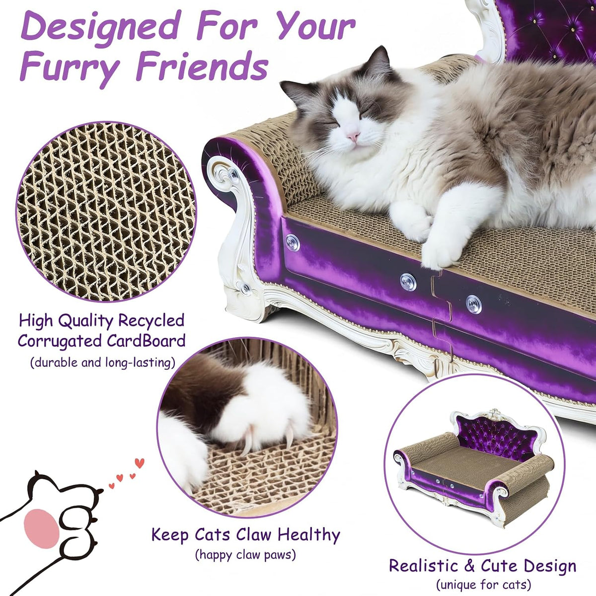 Luxury Cardboard Cat Scratcher Sofa Bed - Purple Crown - image 2