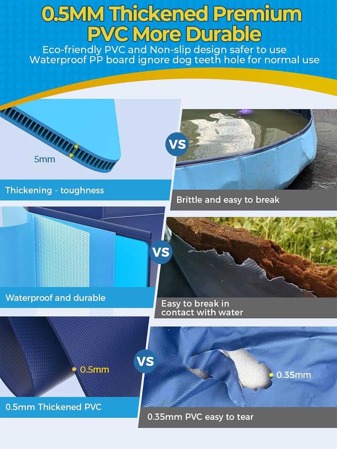 VISTOP Extra Large Foldable Dog Pool XXL - 7XL- 117" x 16" / Blue - image 2