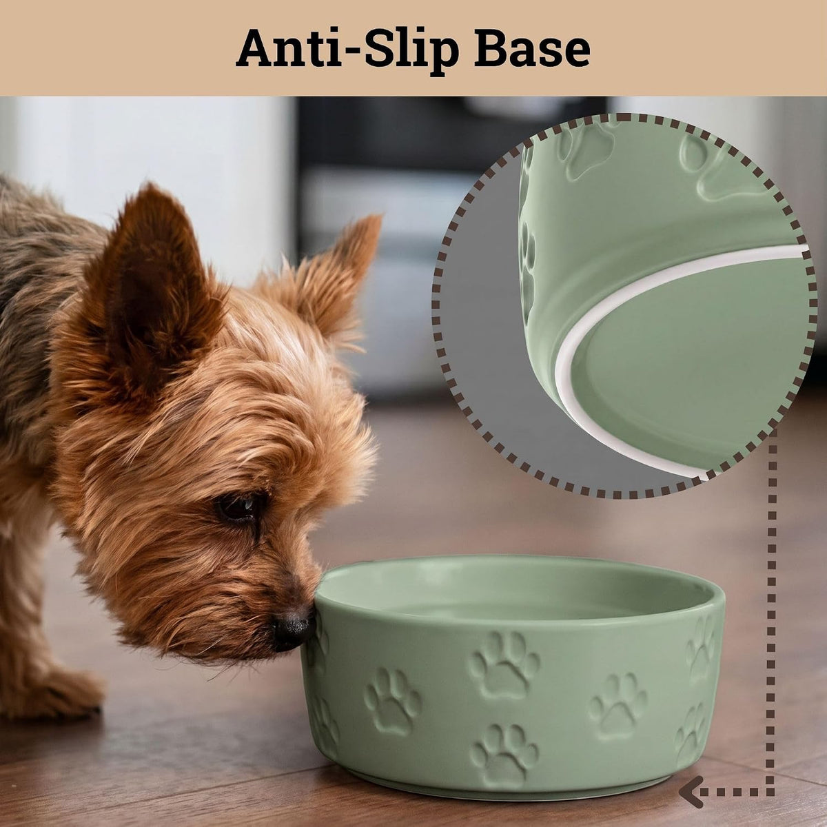 Ceramic Dog Bowl Set of 2 with Anti-Skid Base, 5.5"W x 2"H - Small / Sage Green - image 4