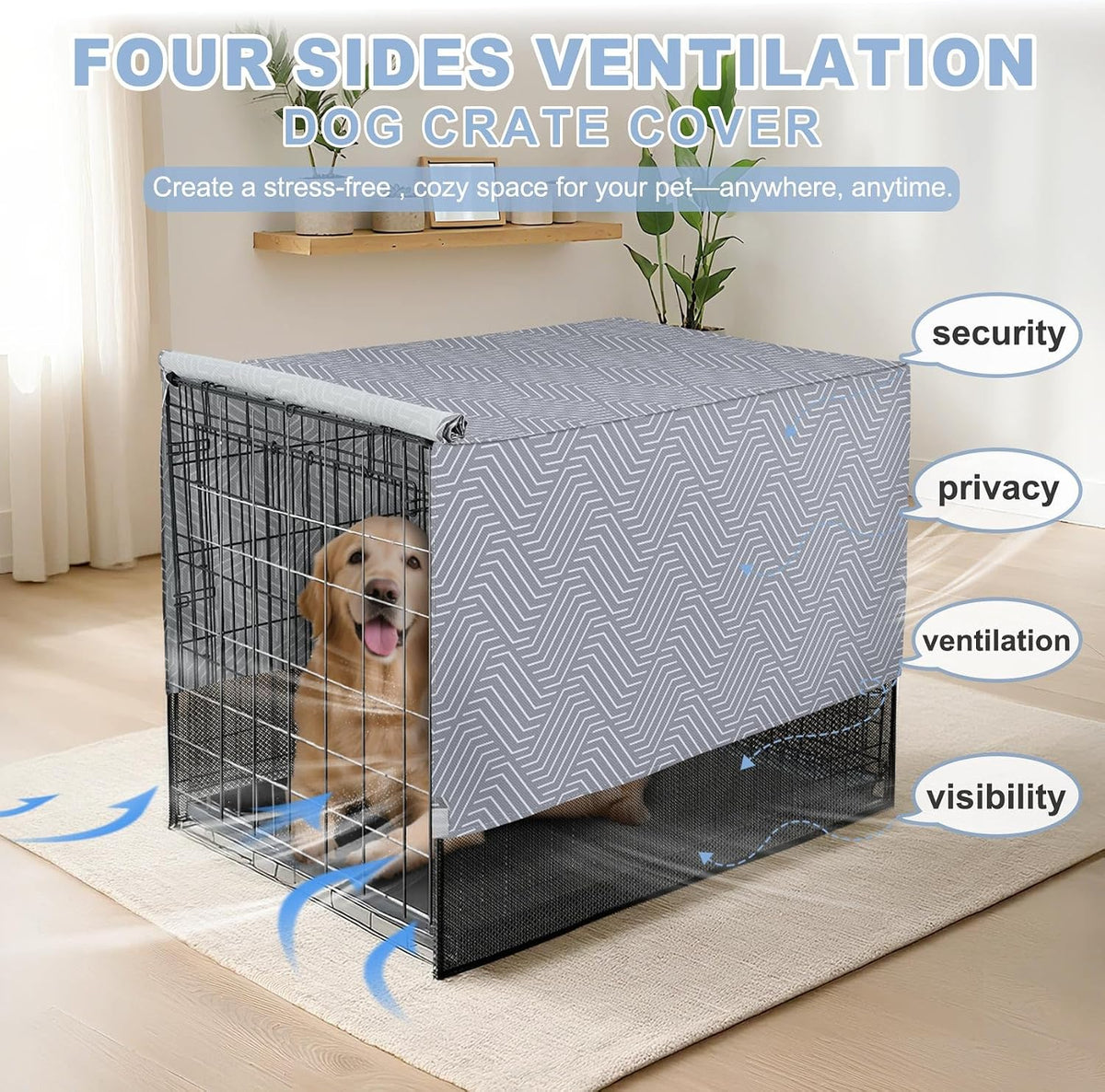 Explore Land Breathable Dog Crate Cover - 42"L x 28"W x 31"H / Continuous Broken Line - image 2
