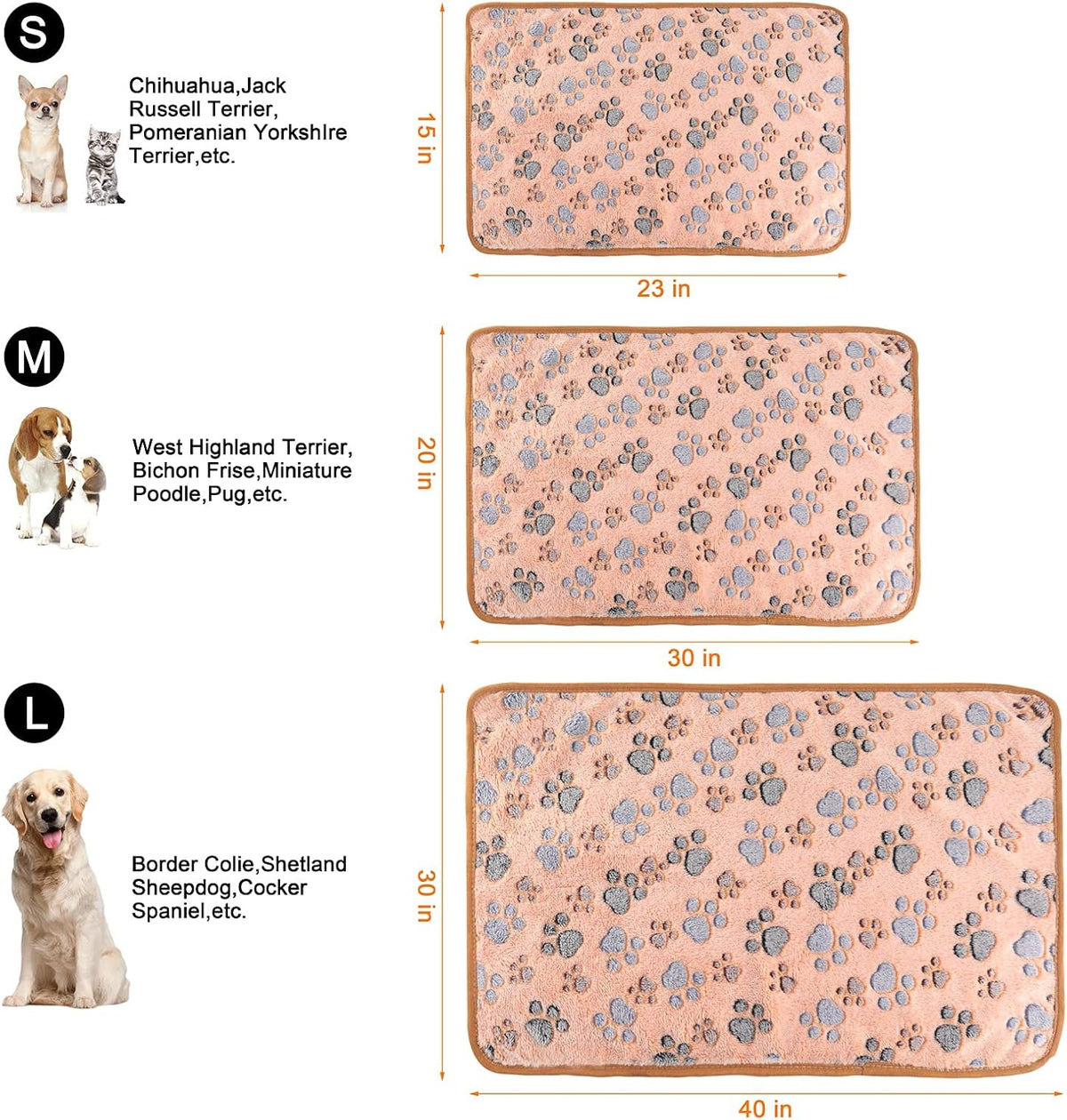 MIWOPET 3 Pack Fleece Pet Blankets Warm Bed Throw for Dogs & Cats - Brown/Pink/White / Medium (30"*20") - image 3