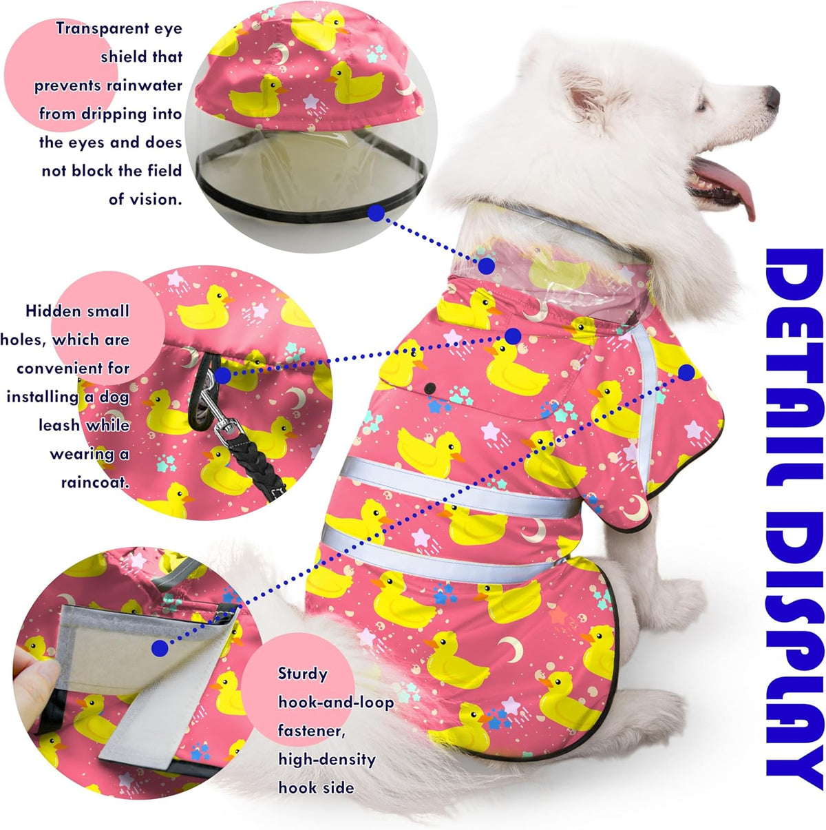 Dog Raincoat, Adjustable Rain Jacket with Hooded Double Layer for Large Medium Small Dogs Puppies - Duck Pink / Small - image 4