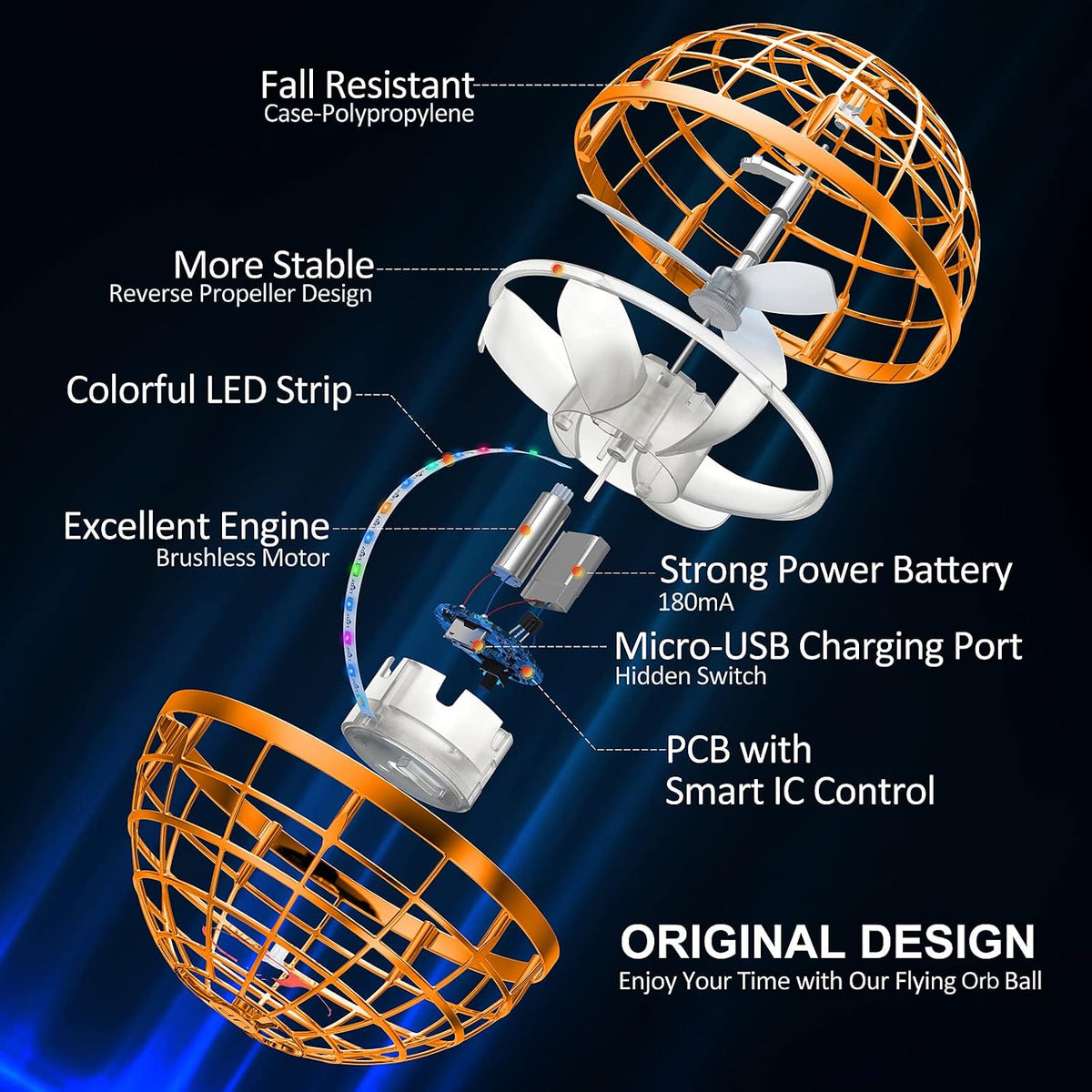 AMERFIST Flying Orb Ball Toy - Orange - image 2