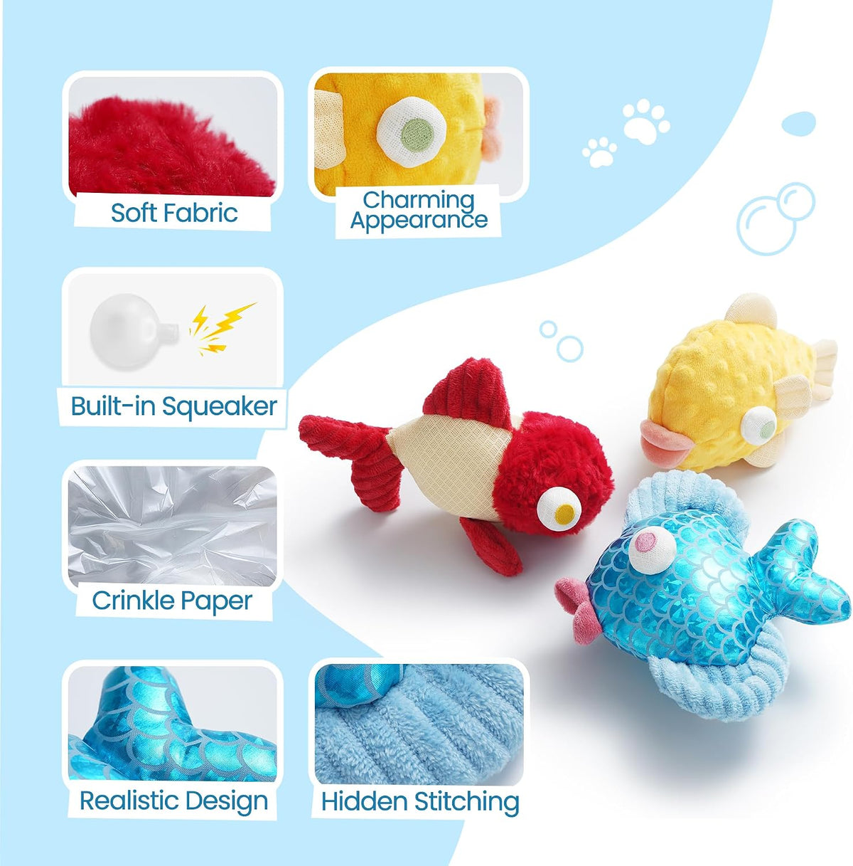 Nocciola 5-Pack Squeaky Dog Toys - Multi-Pack / Googly Eyed Fish - image 4