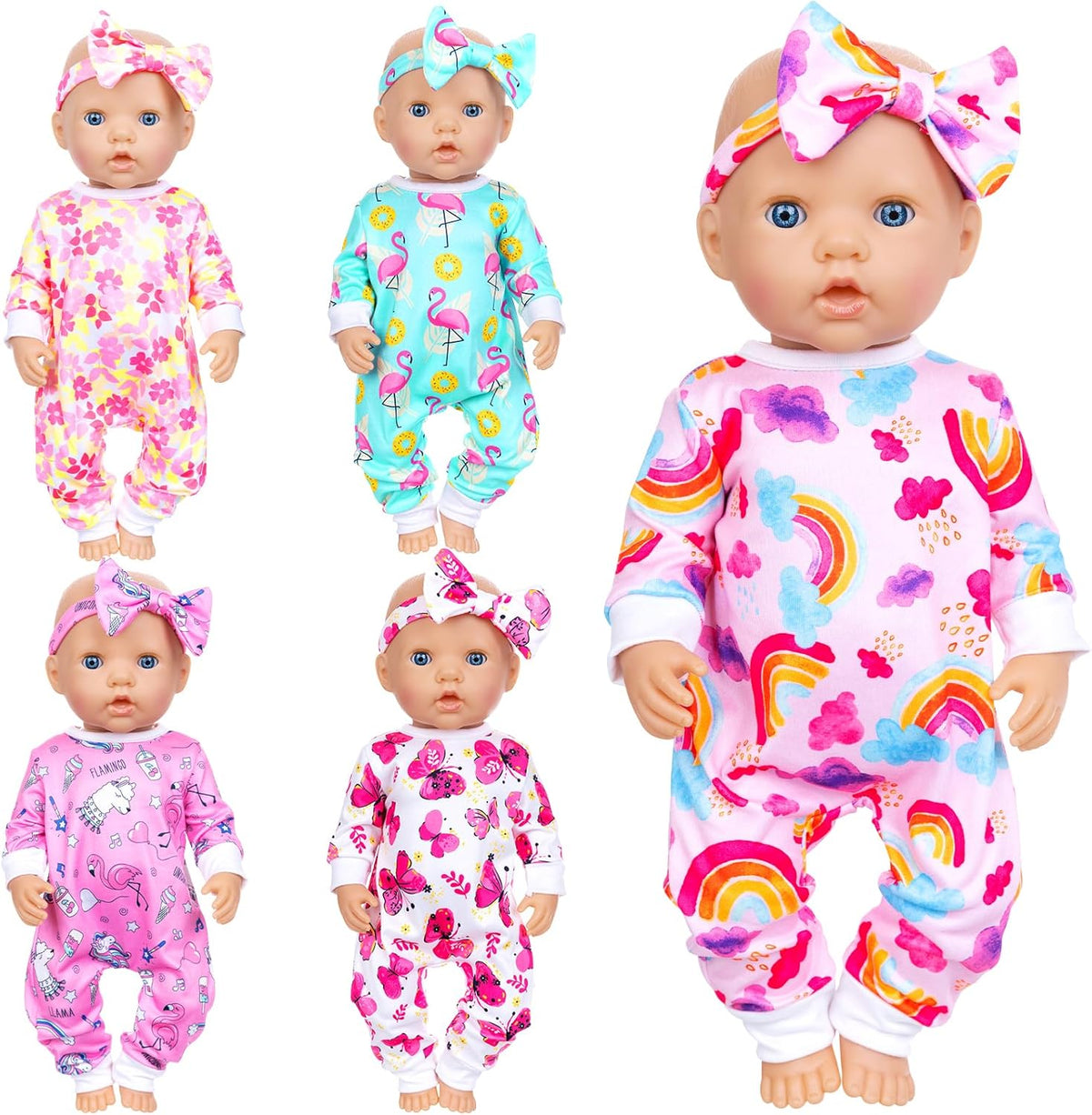 Ecore Fun 5 Sets 14-18 Inch Baby Doll Clothes & Headbands Outfits – Fun for Kids & Family - 5 Sets