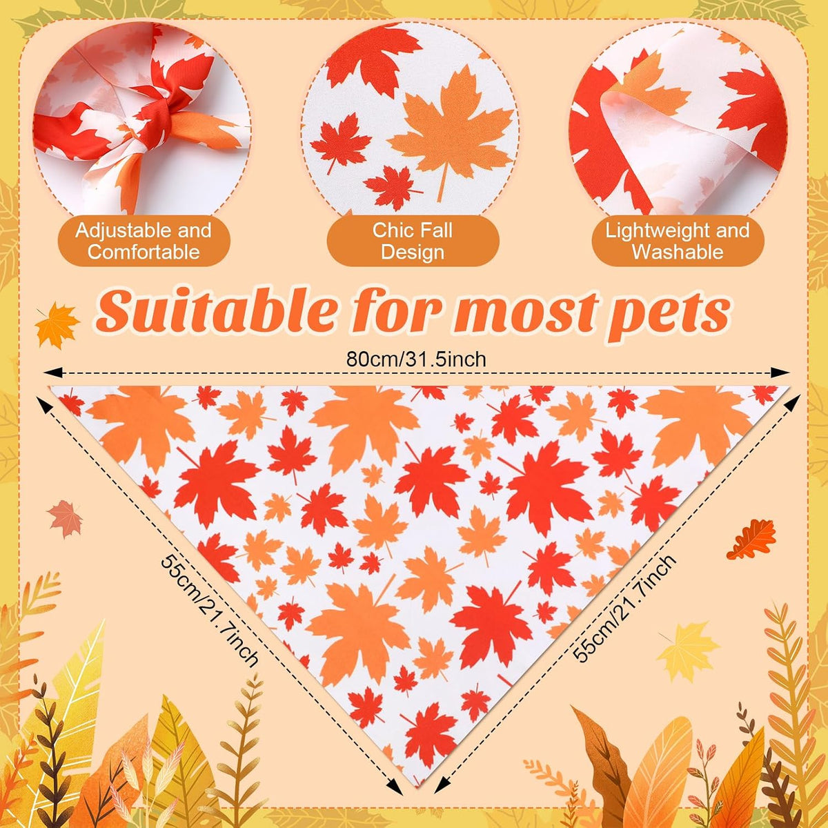 Chunful 100 Pcs Fall Dog Bandanas Bulk Maple Leaf Print Autumn Pet - Maple / 31.5 x 21.7 x 21.7" - image 3