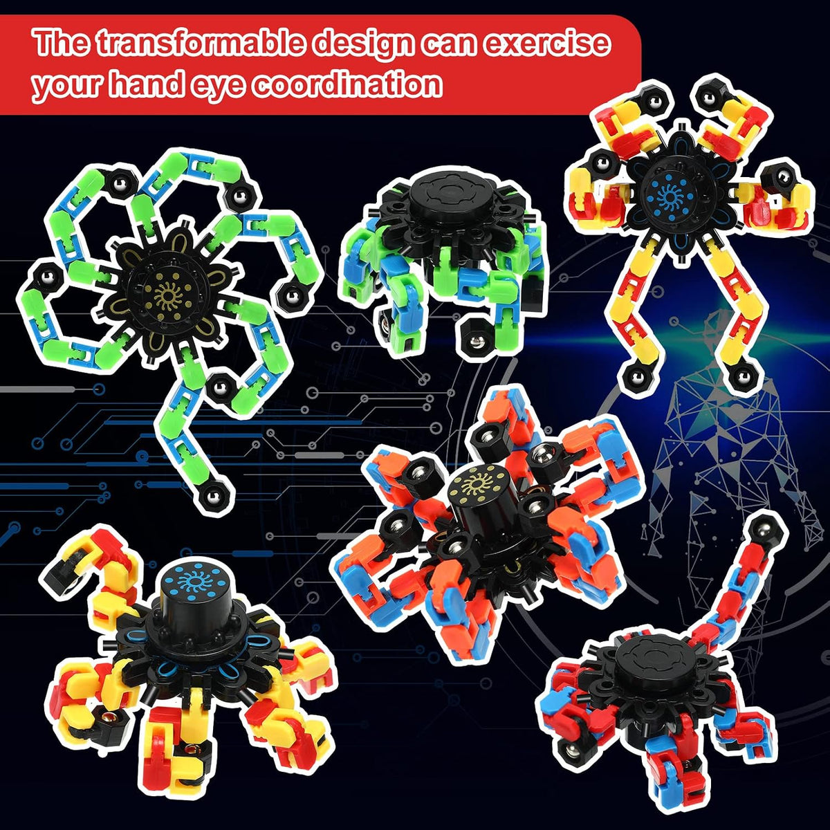 Jerify 40 pack transformable chain robot fidget spinner toys in five bright colors - view 19