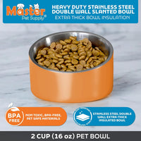 Master Pet Supply Stainless Steel Slanted Dog Cat Food Bowl 24 oz - Mango Tango / 2 Cups (16 oz) - image 2