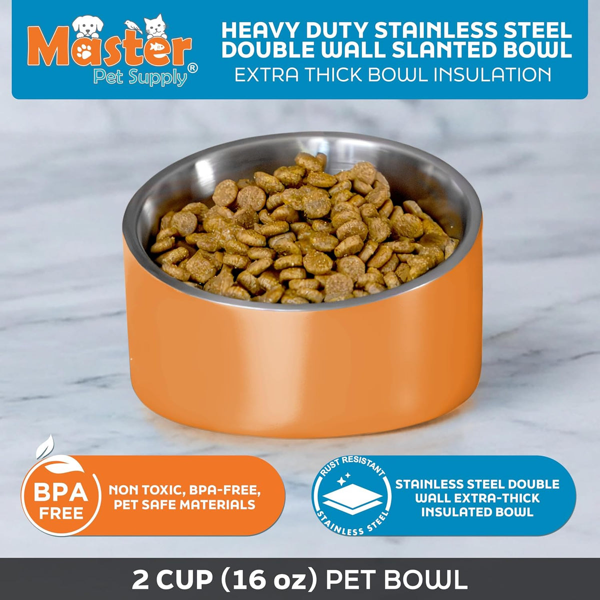 Master Pet Supply Stainless Steel Slanted Dog Cat Food Bowl 24 oz - Mango Tango / 2 Cups (16 oz) - image 2