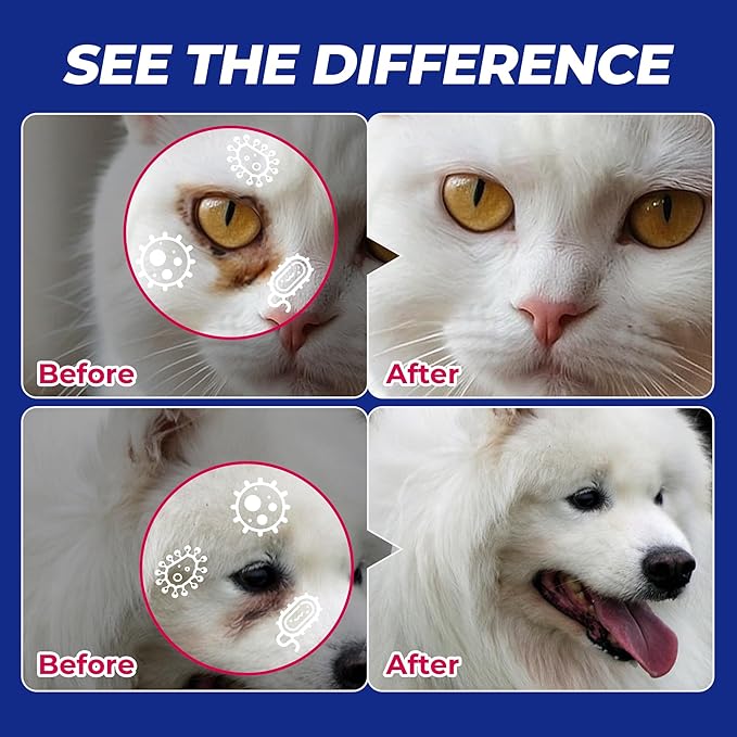 Wellix Dog & Cat Eye Wipes for Discharge and Crust - Pet Eye Wipes Tear Stain Remover for Dogs and Cats - Dog and Cat Grooming Wipes for Eyes and Wrinkle - 110 Counts