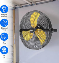 2PCS 4580 CFM 18 inch High Velocity Wall Mounted Fan, 3-Speed Metal Fan with Sealed Motor, 360 Degree Tliting Heavy Duty Wall Fan for Patio, Barn, Garage, and Gazebo - UL listed