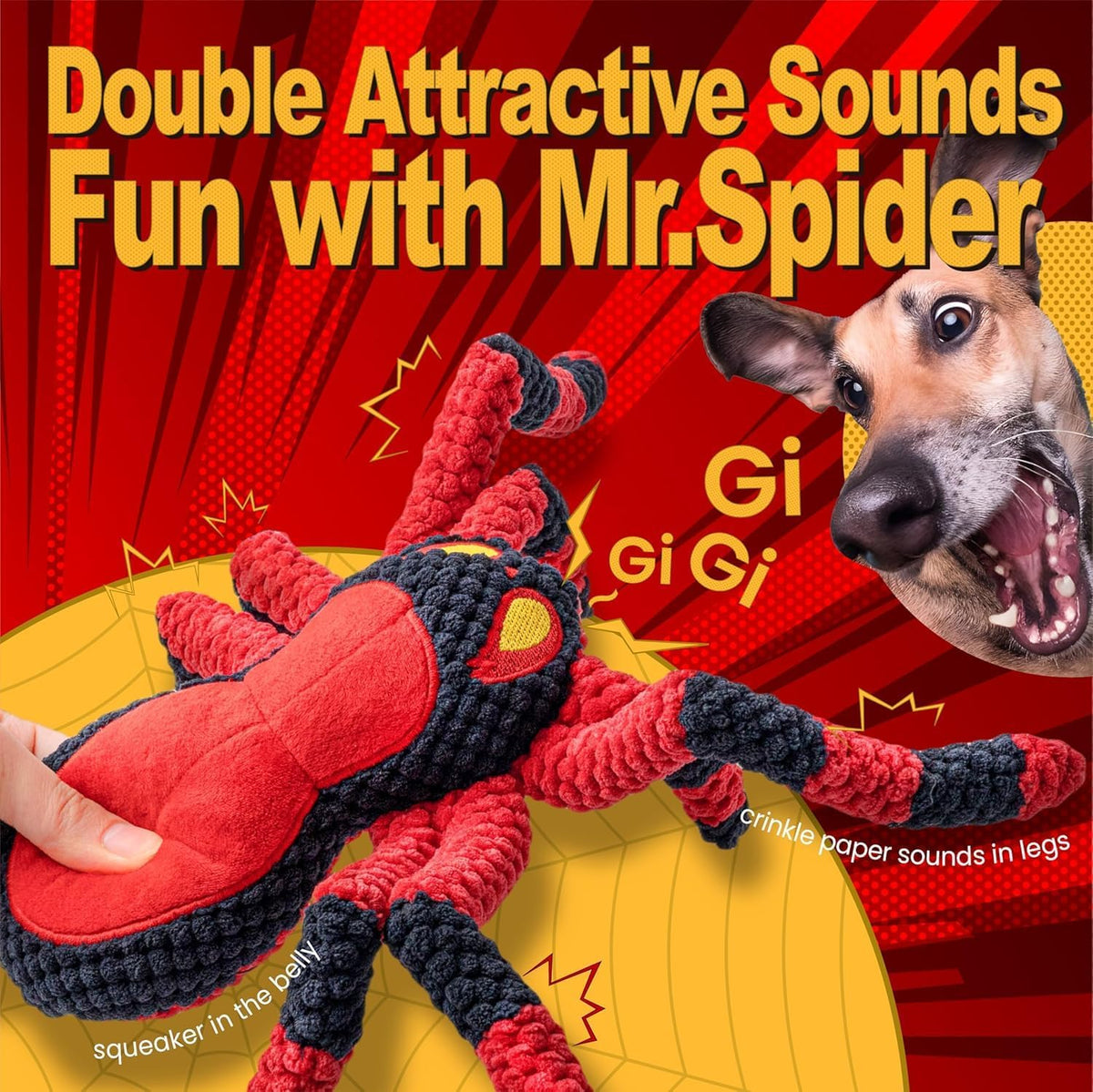 LEGEND SANDY Tough Dog Toys - 1 Pack Red Spider - image 3