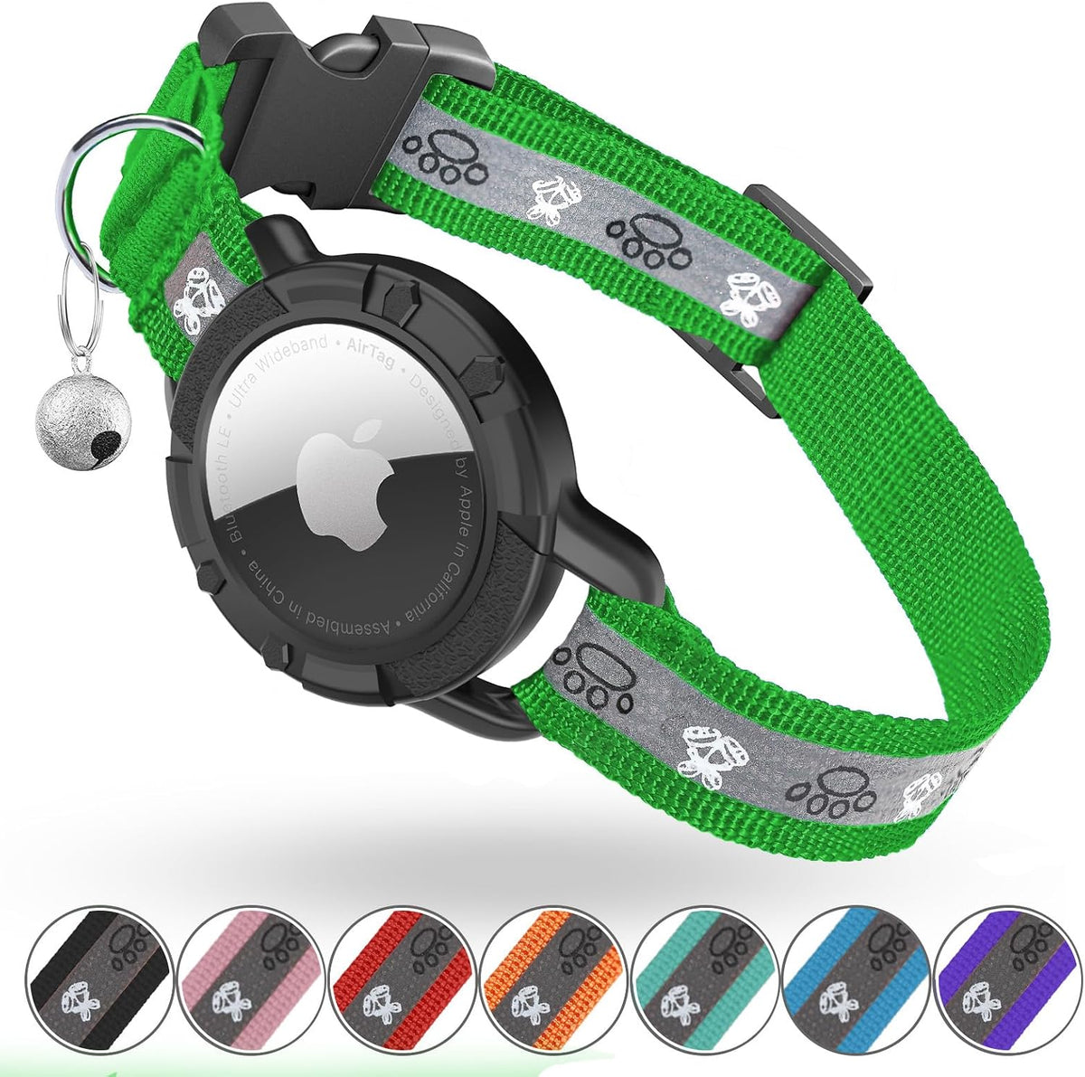 Reflective AirTag Cat Collar - Emerald / S(9"-13")
