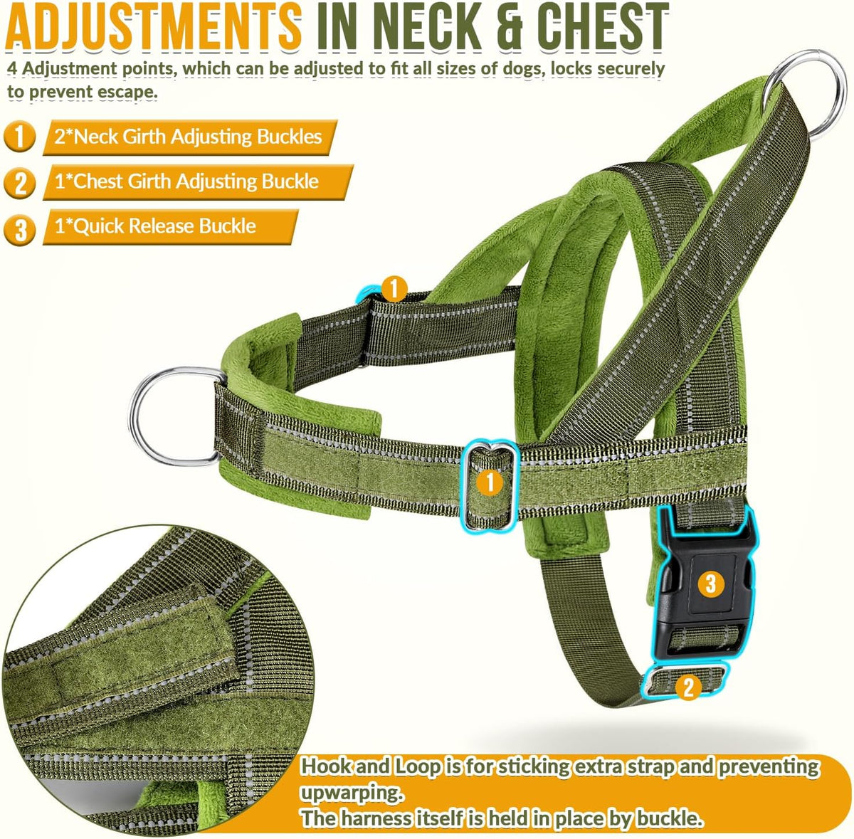 SlowTon No Pull Dog Harness and Leash Set, Heavy Duty - Green / Medium - image 2