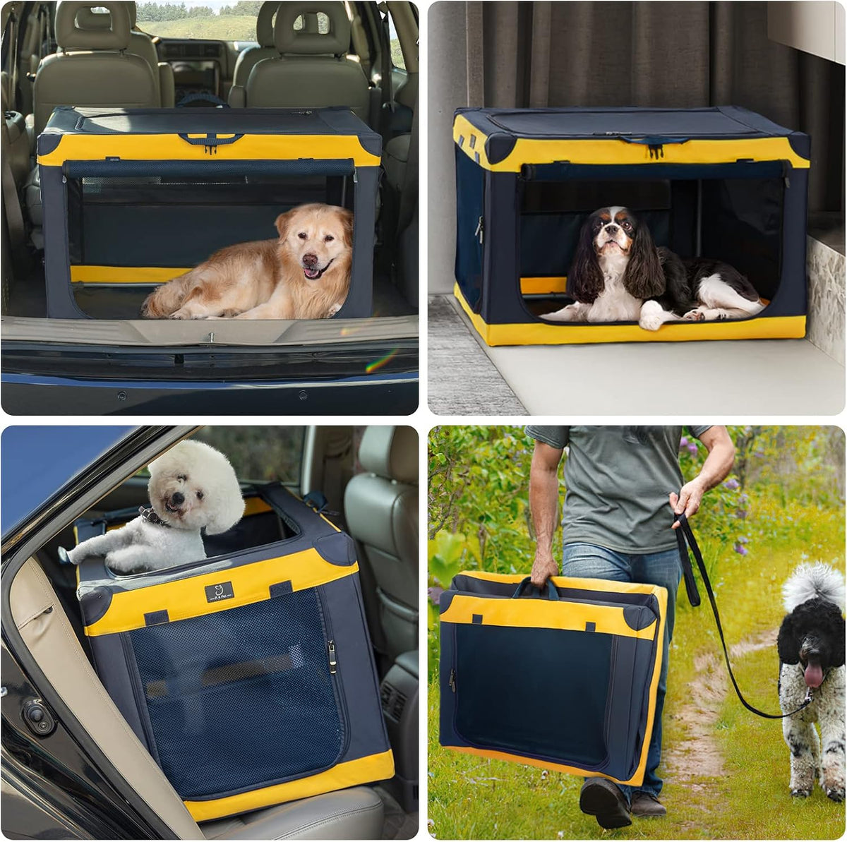 A 4 Pet 36-in Foldable Soft-Sided Dog Crate for Large Dogs – Essentials for Dogs - Blue+Yellow / 26.0"L x 19.0"W x 18.0"H - image 3