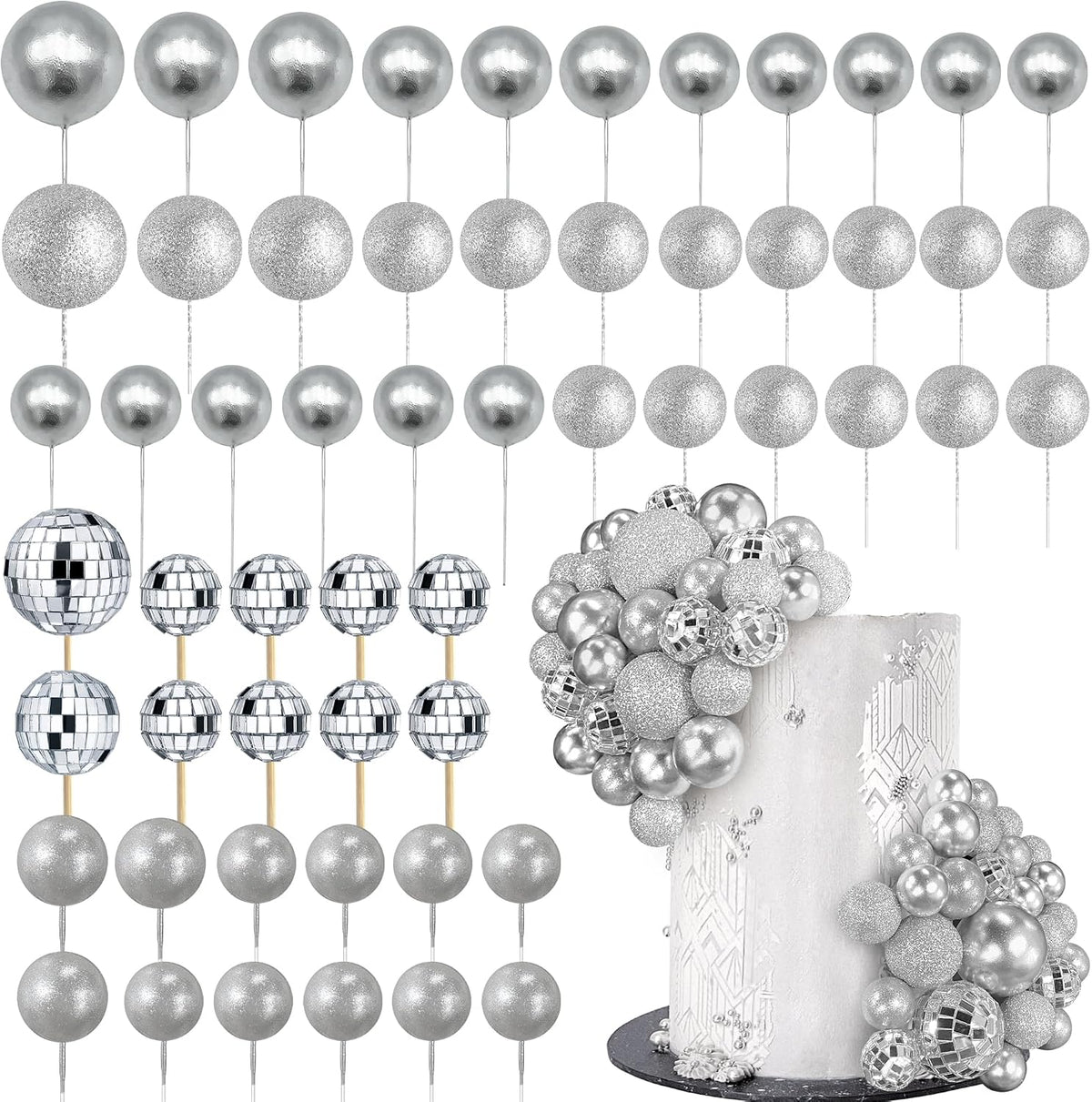 RASSLISA ball cake toppers, 56 plastic pearl balls in three sizes for cake decorating - view 4