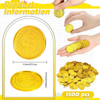 Hanaive plastic pirate gold coins in a pile, 1.38 inch coins with dollar sign design - view 14