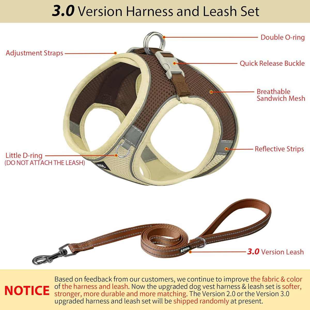 AIITLE Small Dog Harness and Leash Set, Step-in Puppy Pet Vest - XXS(Chest: 10 - 11.5") / Beige - image 3