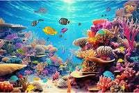 Underwater Aquarium Background Coral Reef Tropical Fish Terrarium - 30(W)x12(H)in / Tropical Yellow