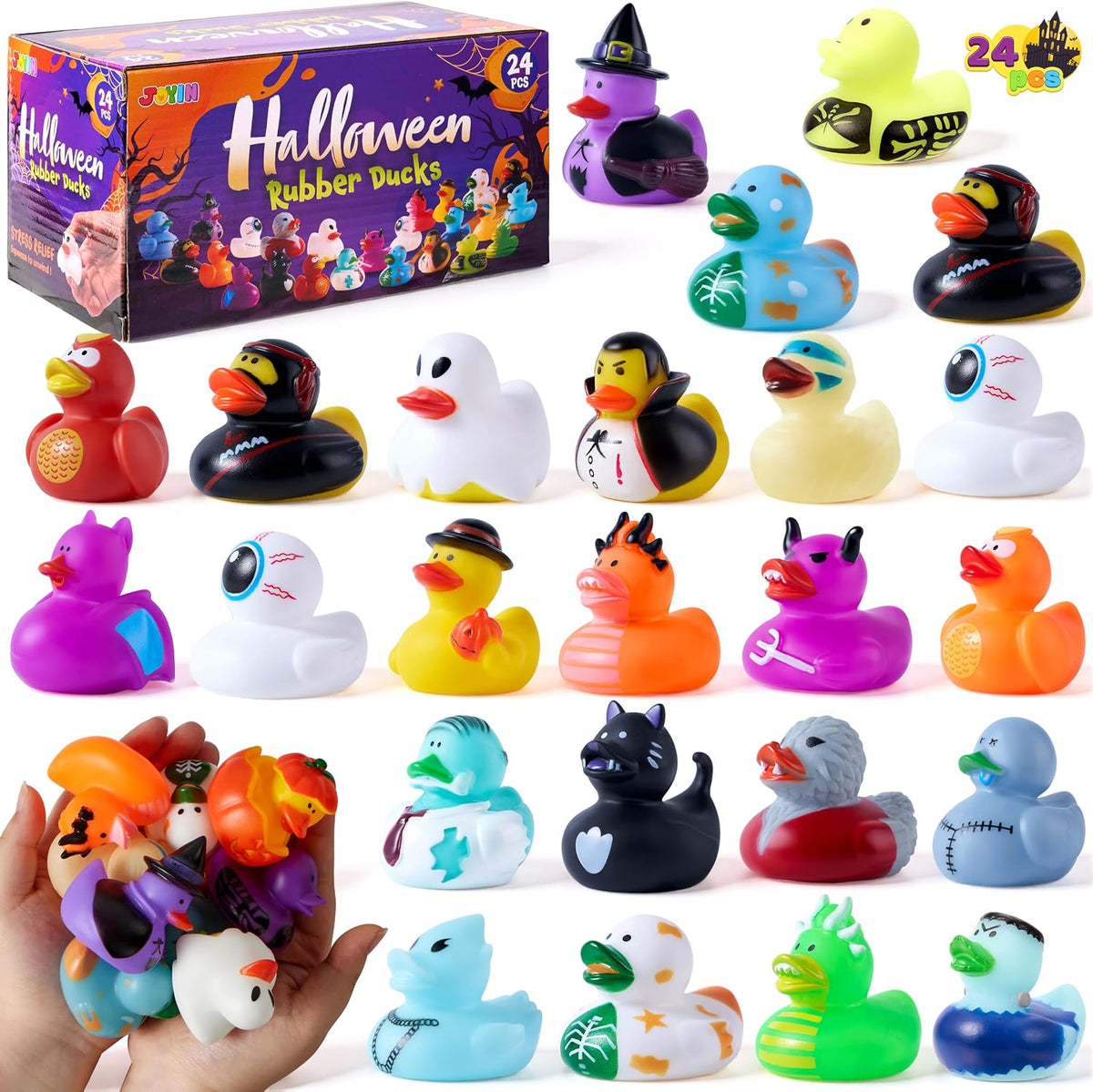 JOYIN 24 Halloween rubber ducks in assorted Halloween character designs