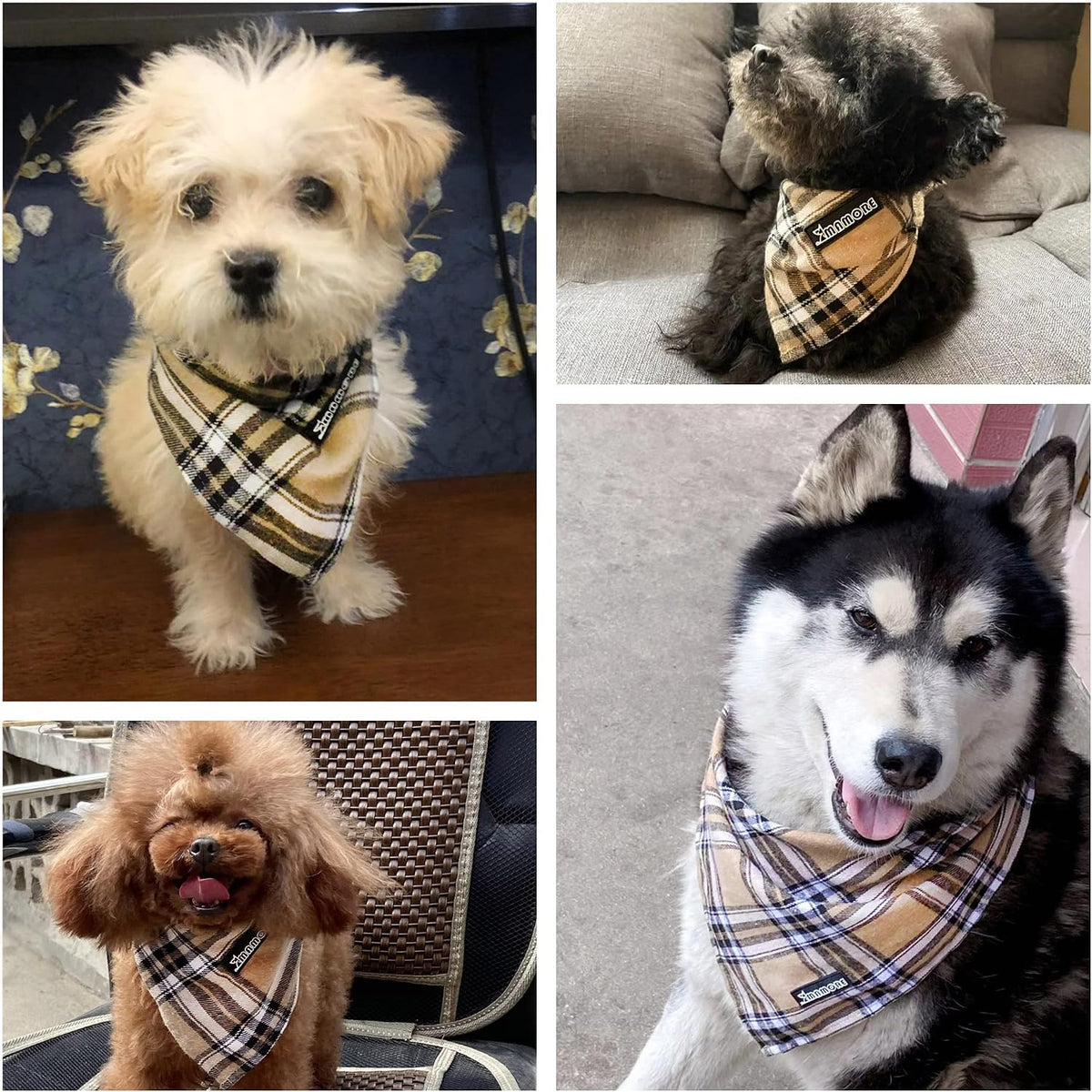 Soft Washable Plaid Bandanas for Dogs and Cats - Light Khaki / Small - image 3