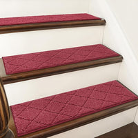 COSY HOMEER Edging Stair Treads Non-Slip Carpet Mat 28inX9in Indoor Stair Runners for Wooden Steps, Edging Stair Rugs for Kids and Dogs, 100% Polyester TPE Backing (7pc, Red, 7)