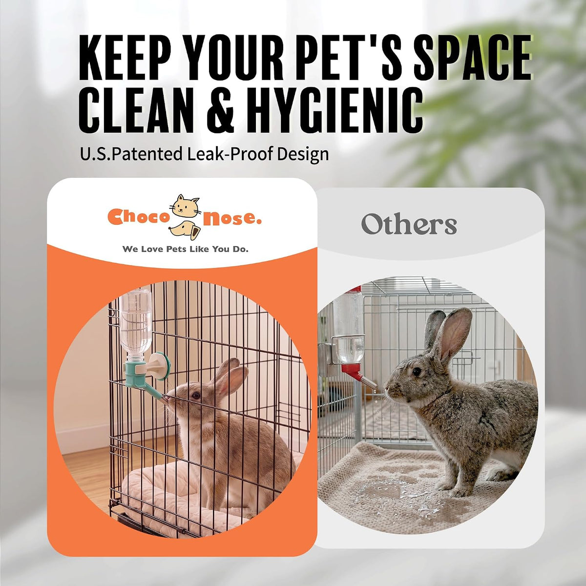 Choco Nose Patented No-Drip Dog Water Bottle/Feeder for Dogs/Cats - C528 Aqua / Rabbits-Chinchillas-Toy Dogs-10.2 fl.oz - image 2