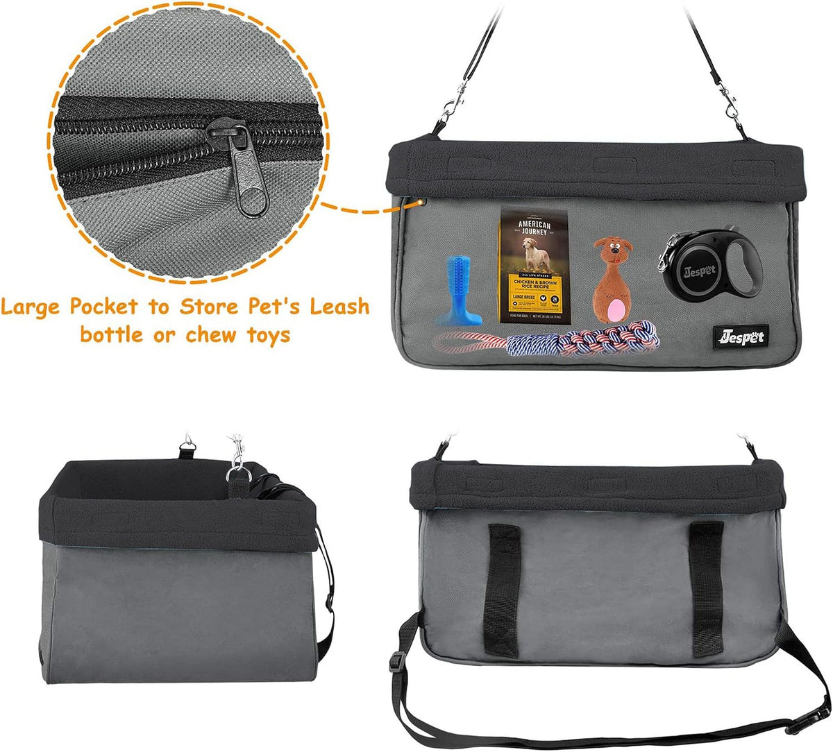 Jespet Dog Booster Seat for Cars, Travel Carrier with Seat Belt – Essentials for Dogs - Black-16 L x 13" D x 9" H - image 3