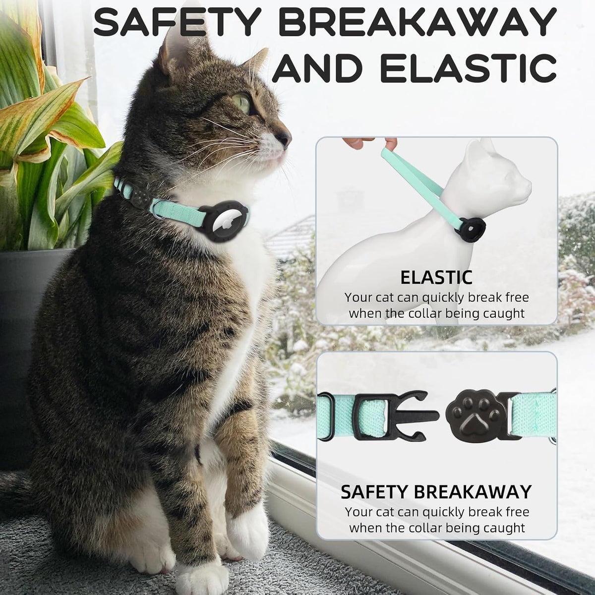 AirTag Cat Collars, Stretchy Collar with Air Tag Holder and Bell – Essentials for Cats - Green - image 4