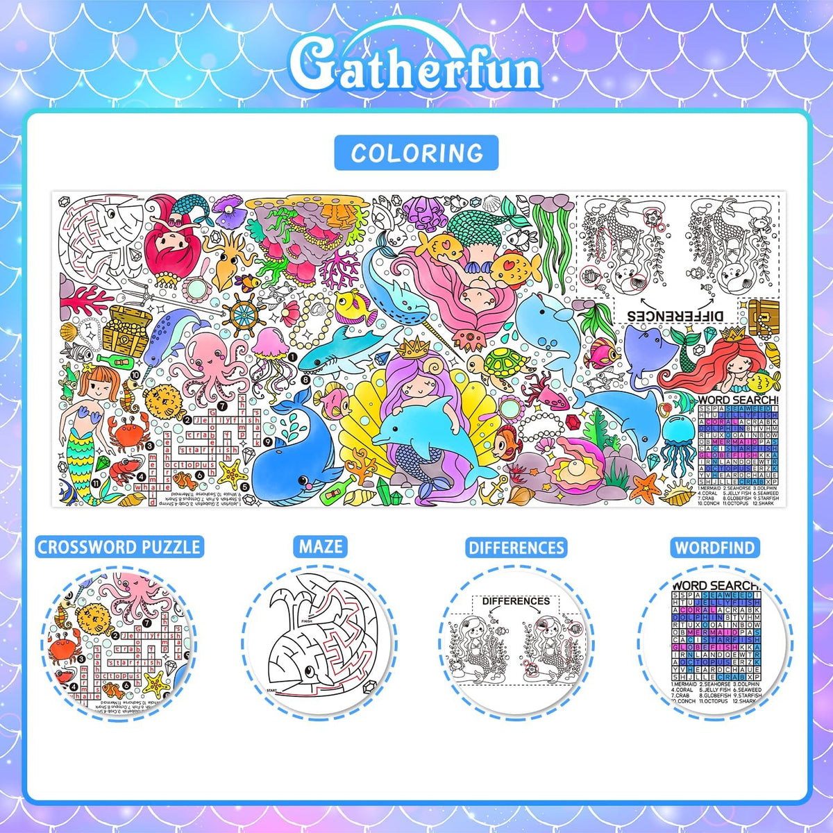 Halloween Activity Poster, Halloween Tablecloth for Kids - Mermaid - image 3