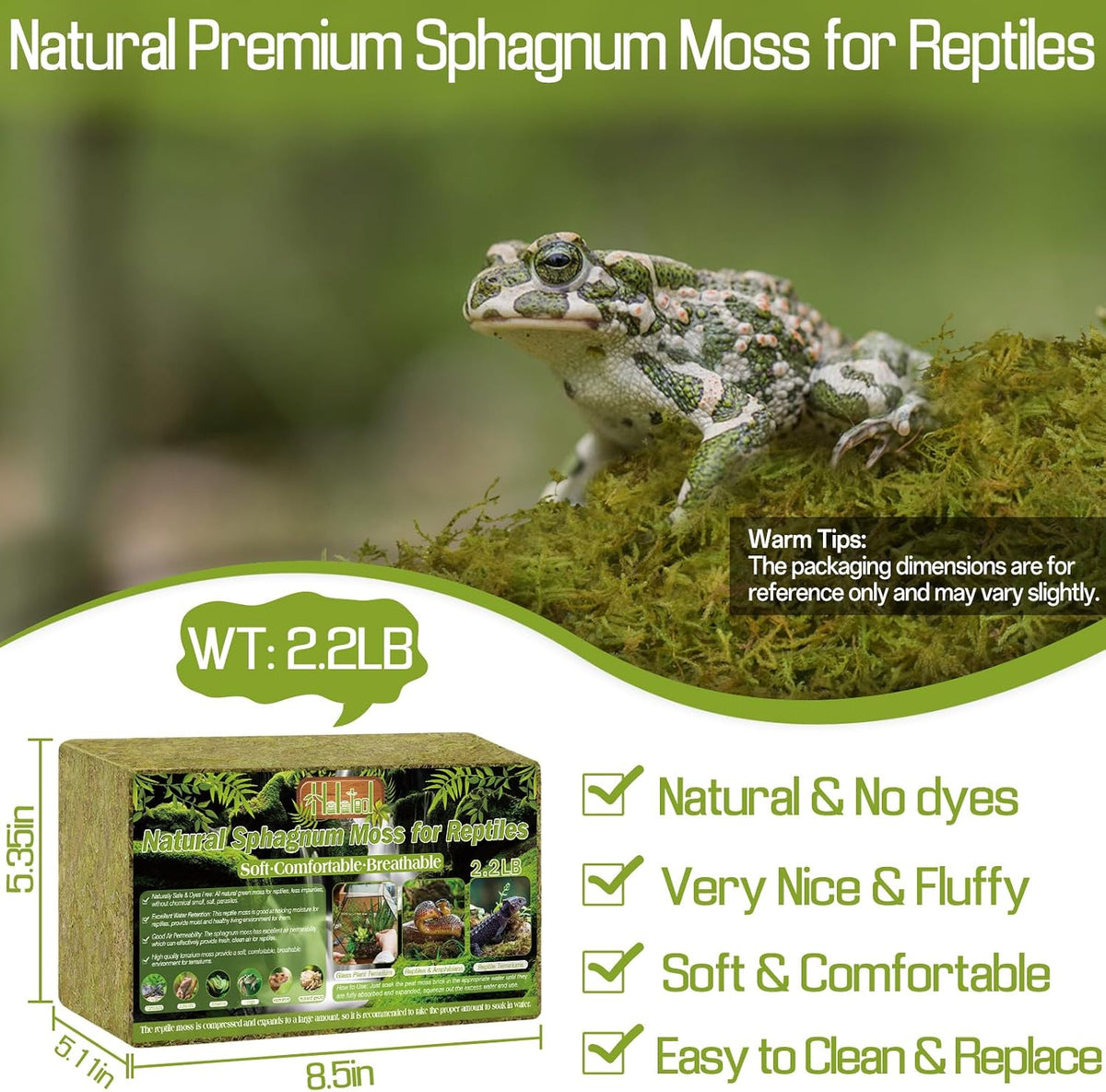 9 OZ Sphagnum Moss for Reptiles, Green Terrarium Moss - 2.2LB - image 2