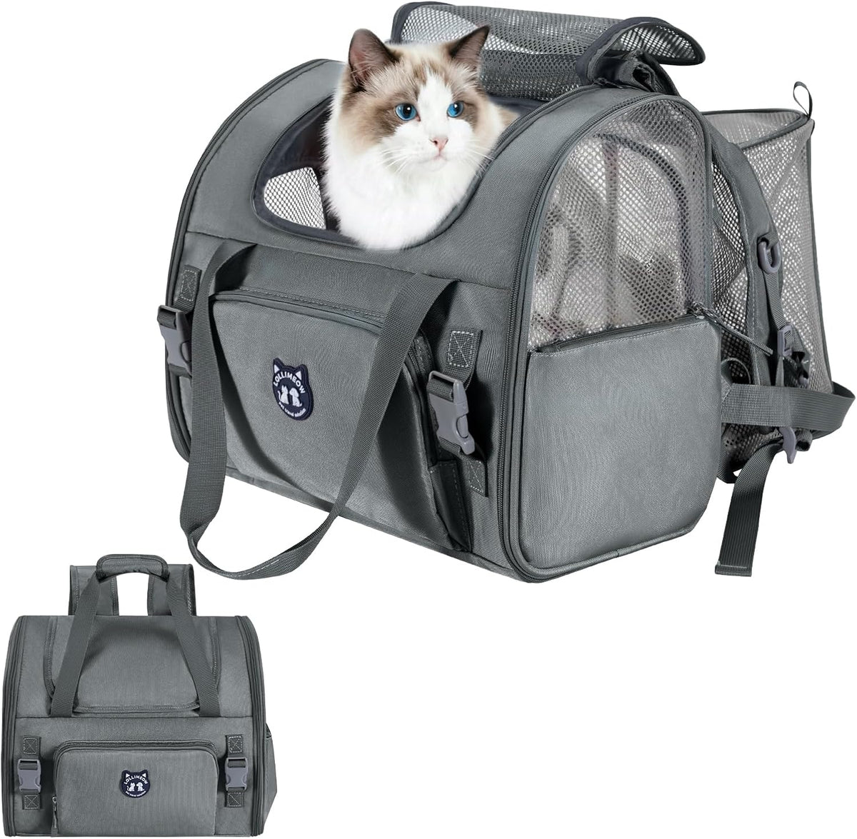 Expandable Large Cat Carrier Backpack, Supports up to – Essentials for Dogs - 16.5"L x 9.0"W x 13.4"H / Dark Grey